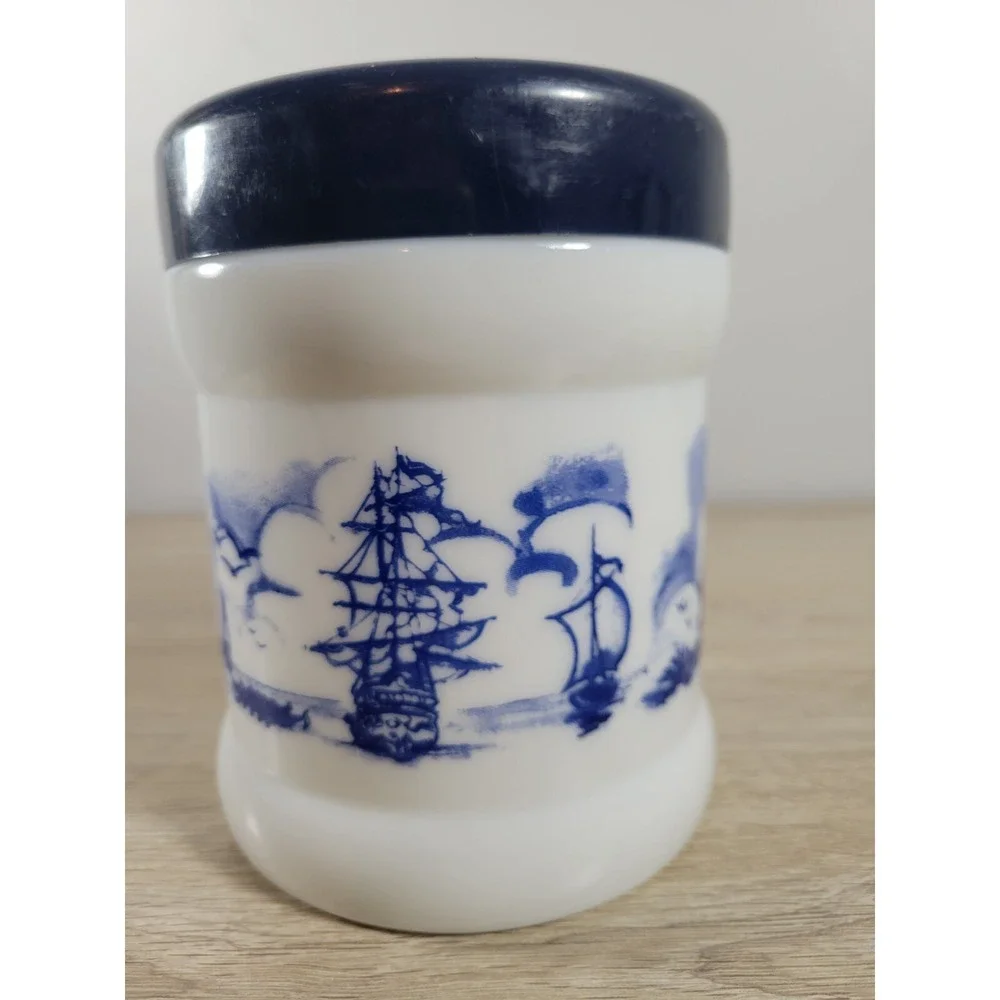 Valkenswaard‎ Holland Opaline Milk White Blue  Tobacco Humidor Canister